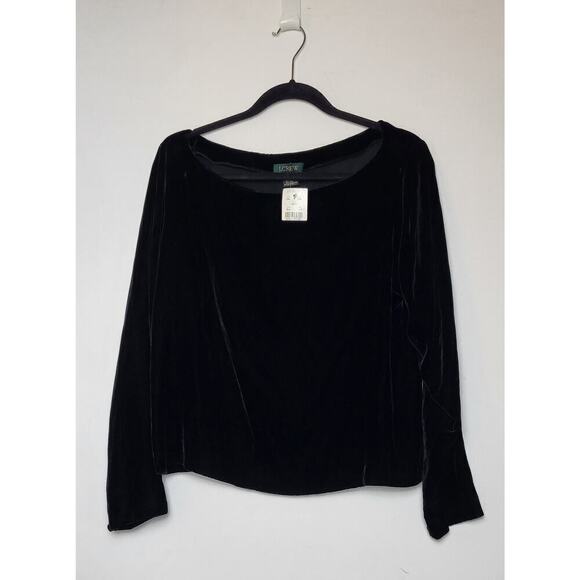 J. Crew Black Velvet Velour Long Sleeve Top Silk Blend Boatneck Size 12 NWT - Picture 1 of 5